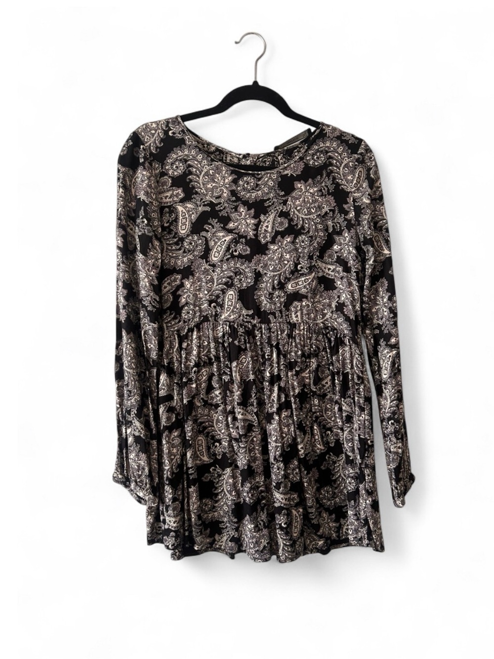Zara Womens Black Paisley Long-Sleeve dress